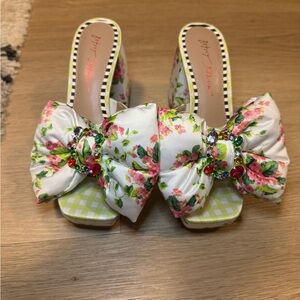 Betsey Johnson Possie Floral Bow Heels with Gem Accents